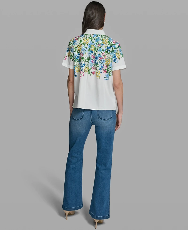 Karl Lagerfeld Paris Women's Short-Sleeve Multi Floral Poplin Shirt