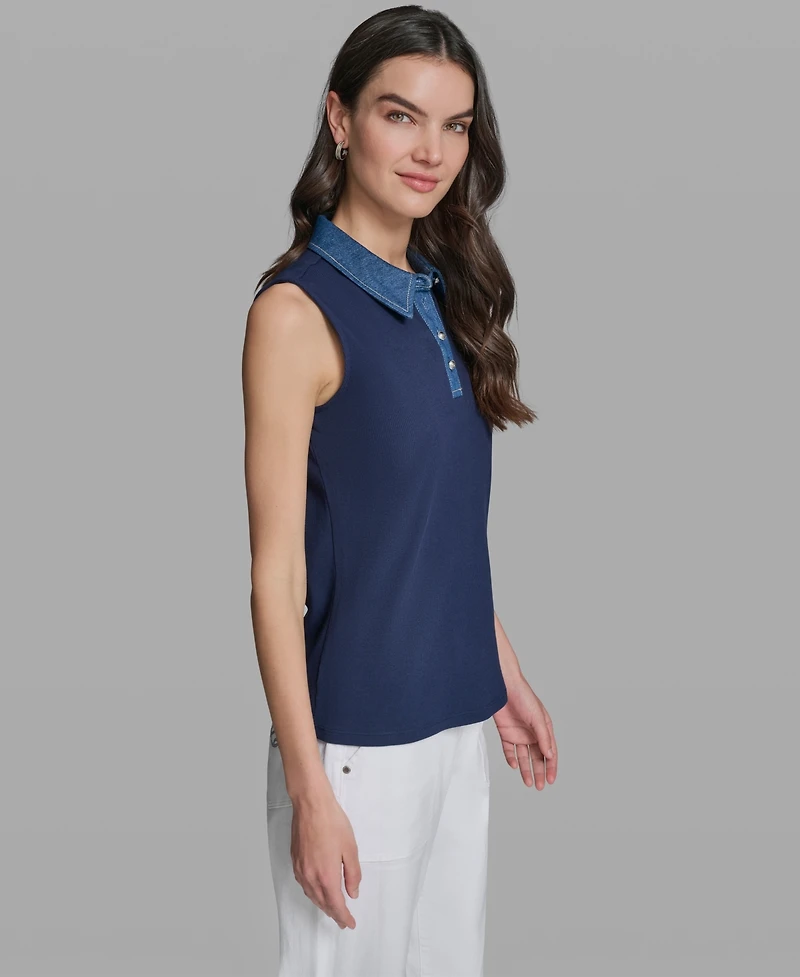 Karl Lagerfeld Paris Women's Sleeveless Collared Polo Tank Top