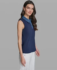 Karl Lagerfeld Paris Women's Sleeveless Collared Polo Tank Top