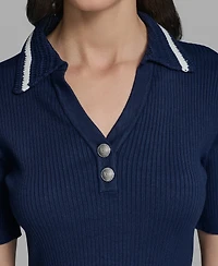 Karl Lagerfeld Paris Women's Short-Sleeve Collared Sweater