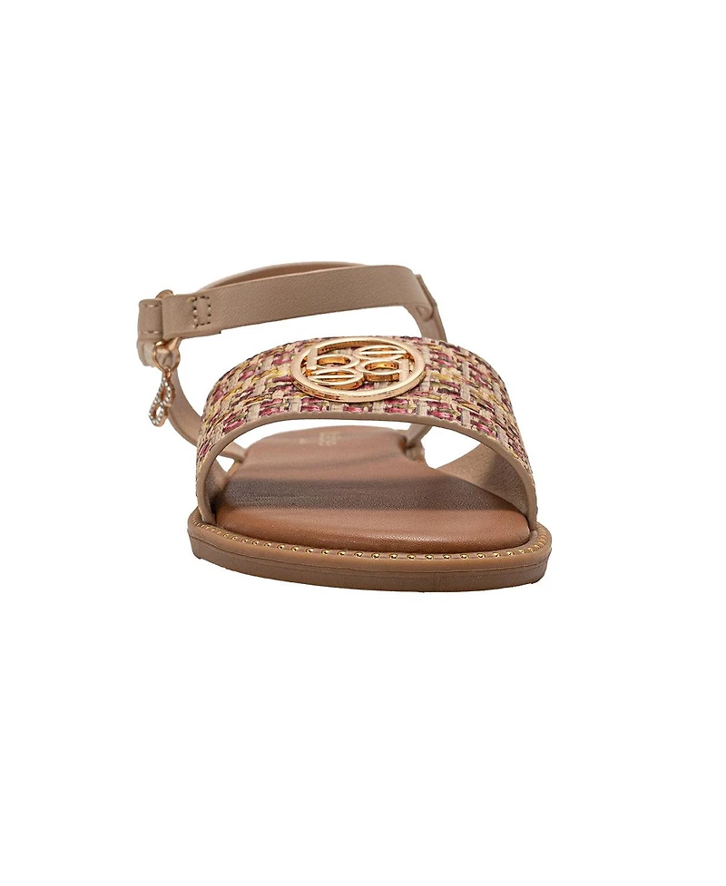 Bebe Little Girls Girl's Fashion Sandals – Dressy Shoes with Raffia Upper and Logo Medallion Accent