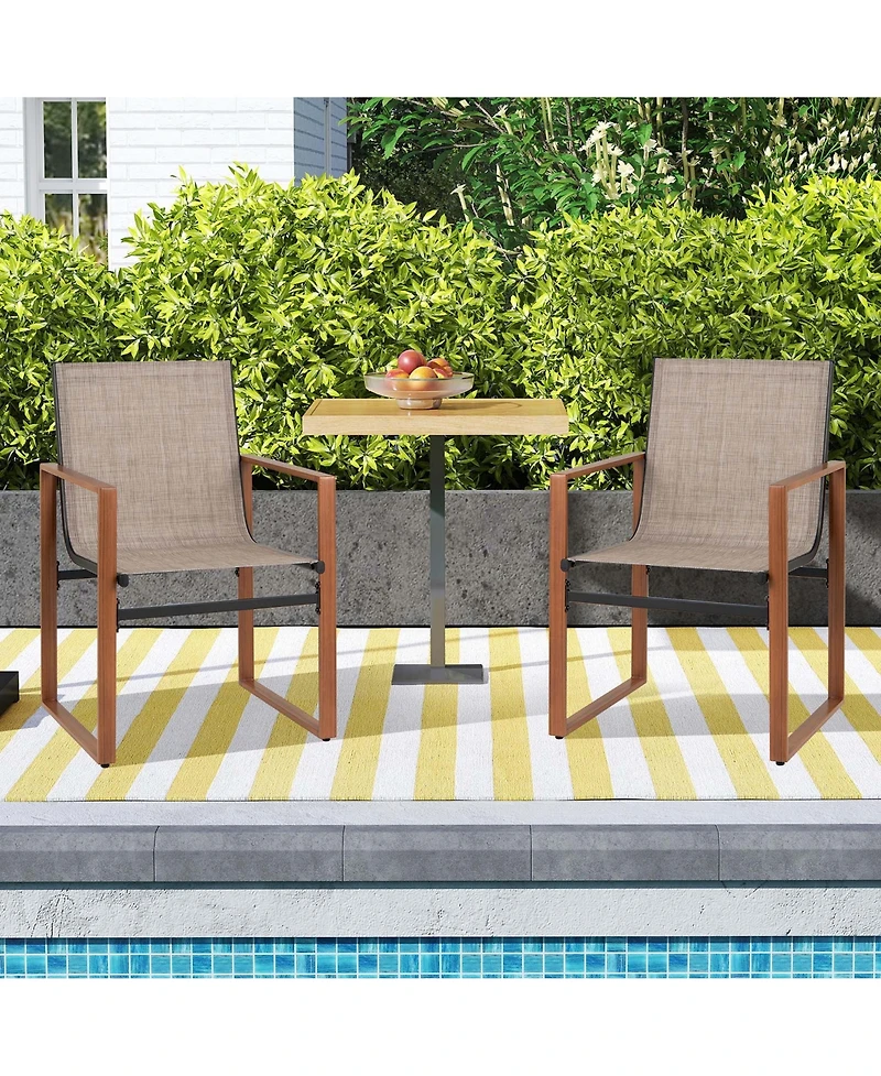 Gymax 2 Pcs Outdoor Dining Chairs Patio Furniture Chair w/ Breathable Seat and Backrest