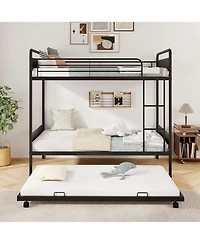 Gymax Twin Over Twin Bunk Bed w/ Trundle Industrial Metal Bunkbed Frame