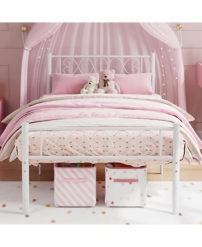 gaomon Metal Bed Frame - Headboard and Footboard with Iron Heart Design, Platform for Boys Girls, No Box Spring Needed