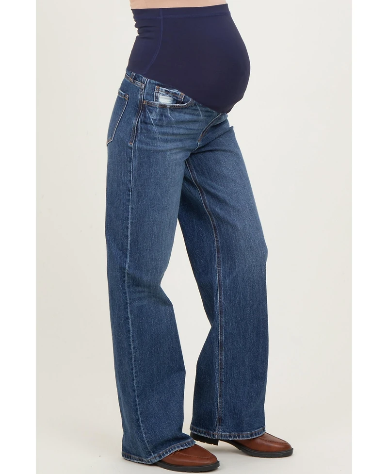 Pinkblush Maternity Navy Dark Wash Wide Leg Jeans