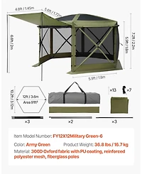 Mecale 12 x 12 ft Pop-Up Gazebo Screen Tent, 6-Sided, Removable Top, Carry Bag, Screen House Shelter for 8-10 Persons