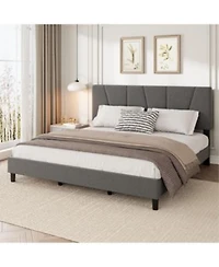 Gaomon Platform Bed Frame For Kids Linen Upholstered Headboard Wooden Slats Support Noise Free Mattress Foundation No Box Spring Needed