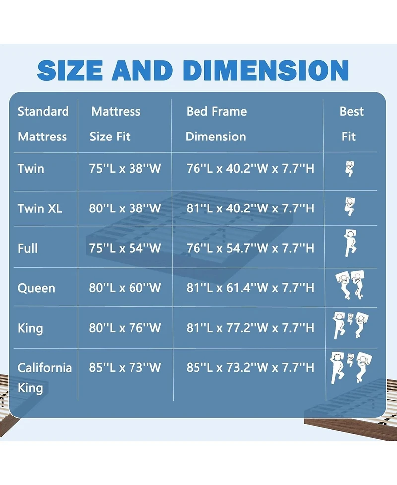 gaomon Wood Platform Bed Frame, Wooden Bed Frame Without Headboard, Wood Slat Support, No Box Spring Needed