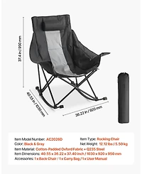 Mecale Rocking Camping Chair, Folding Padded Rocker with Cupholder & Pocket, 225 lb Capacity, Portable Outdoor Chair