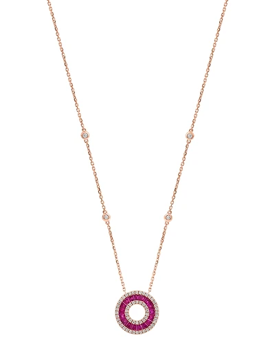 Effy Collection Ruby (1-1/8 ct. t.w.) & Diamond (3/8 ct. t.w.) Pendant Necklace in 14k Rose Gold