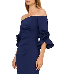Adrianna Papell Rosette Off-The-Shoulder Gown