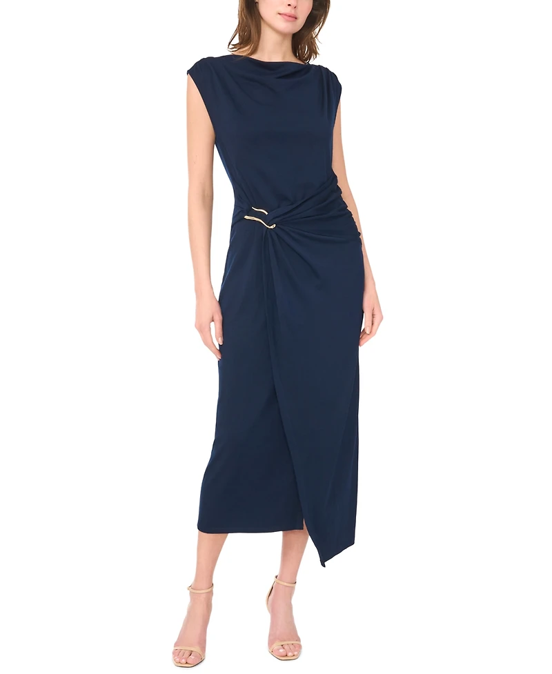 Msk Women's Sleeveless Boat-Neck Ponte-Knot Wrap Midi Dress