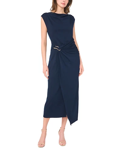 Msk Women's Sleeveless Boat-Neck Ponte-Knot Wrap Midi Dress