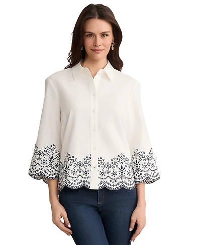 Jones New York Petite Collared Button Front Top