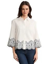 Jones New York Petite Collared Button Front Top