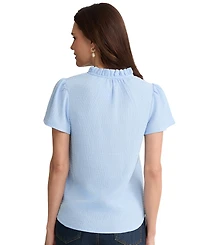 Jones New York Petite Collared V-Neck Flutter Short-Sleeve Top