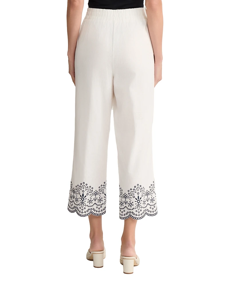 Jones New York Petite Mid-Rise Straight Fit Embroidered Cropped Pants
