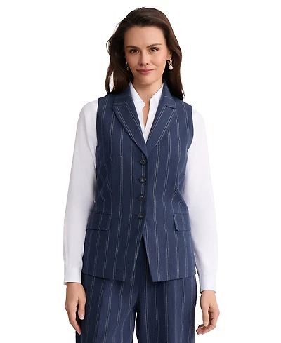 Jones New York Petite Double Pinstripe Peak Lapel Collar Vest