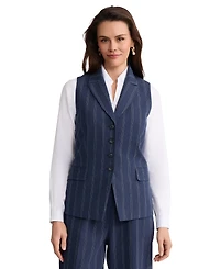 Jones New York Petite Double Pinstripe Peak Lapel Collar Vest