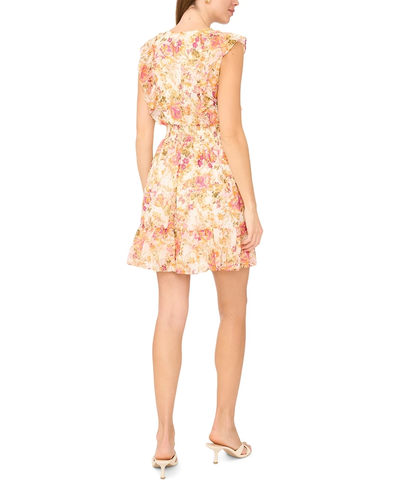 Msk Women's V-Neck Smocked Waist Mini Dress