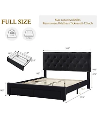 gaomon Bed Frame with 2 Storage Drawers, Vintage Velvet Headboard Bedframe with upholstered Platform, Wooden Slat Support, Noise Free