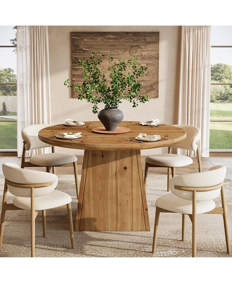 Tribesigns Solid Wood Round Dining Table, Farmhouse Kitchen Table for 2-4 People