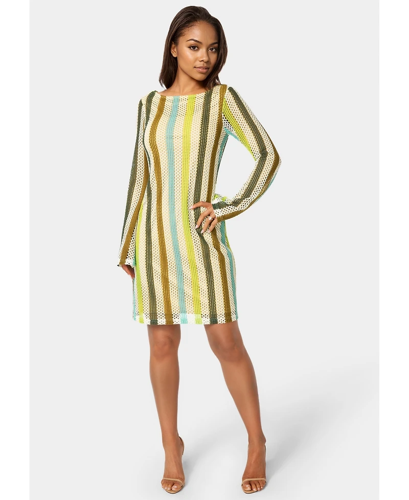 Bebe Women's Stripe Long Sleeve Slim Dress