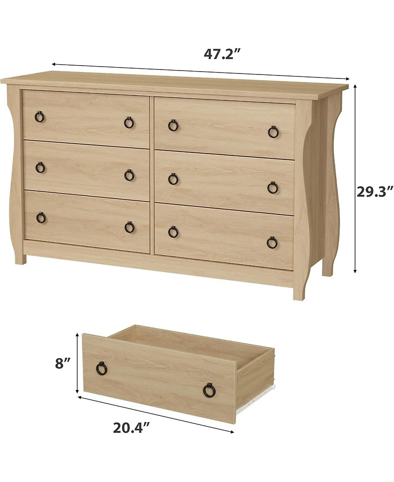 gaomon Dresser for Bedroom, Modern Wood Drawer Dresser with Ring Pull Handles, Wide Chest of Drawer, Storage Organizer for Living Room