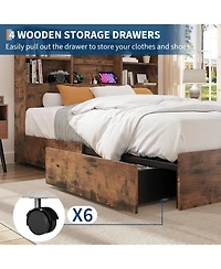 gaomon Bed Frame with Storage Headboard, Wooden Charging Station