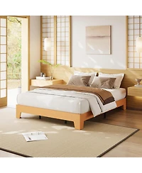 gaomon Bed Frame, Wooden Platform Bed Frame, Minimalist Bed with Wood Slats Support, Underbed Space for Storage, No Box Spring Required