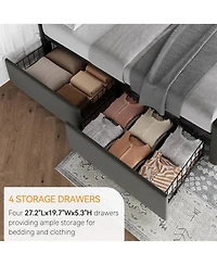 gaomon Bed Frame with Adjustable Headboard, Upholstered Platform Bed Frame with 4 Storage Drawers, Button Tufted Design, Wooden Slats Support.