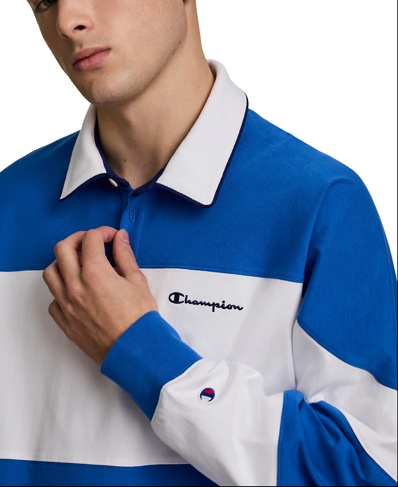 Champion Men's Gridiron Blocked Long-Sleeve Rugby Polo Shirt