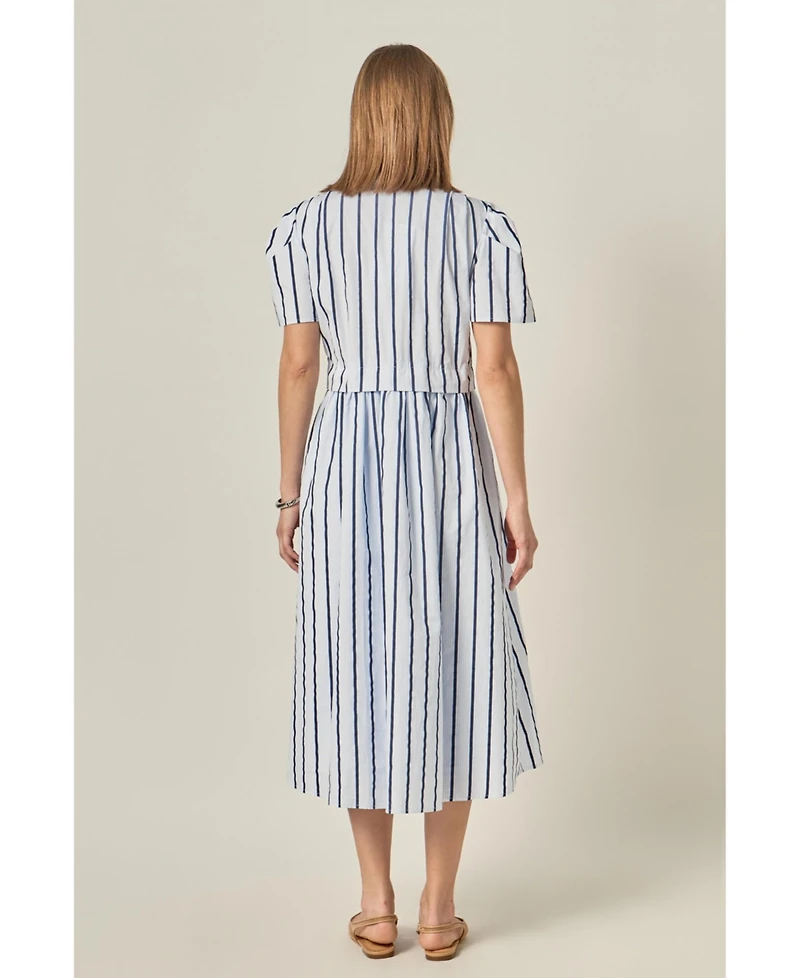 English Factory Women's Striped Pleated Shoulder Shirt Midi Dress