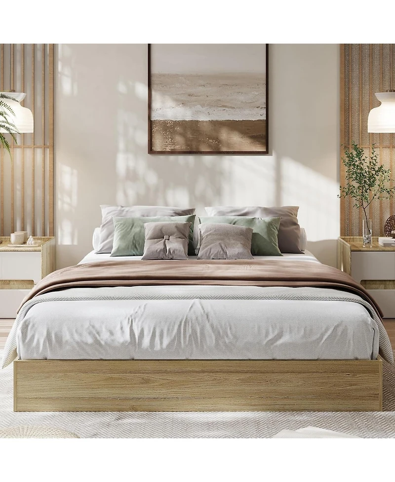 gaomon Wood Platform Bed Frame, Wooden Frame Without Headboard, Slat Support, No Box Spring Needed