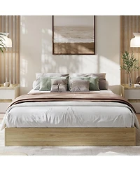 gaomon Wood Platform Bed Frame, Wooden Frame Without Headboard, Slat Support, No Box Spring Needed