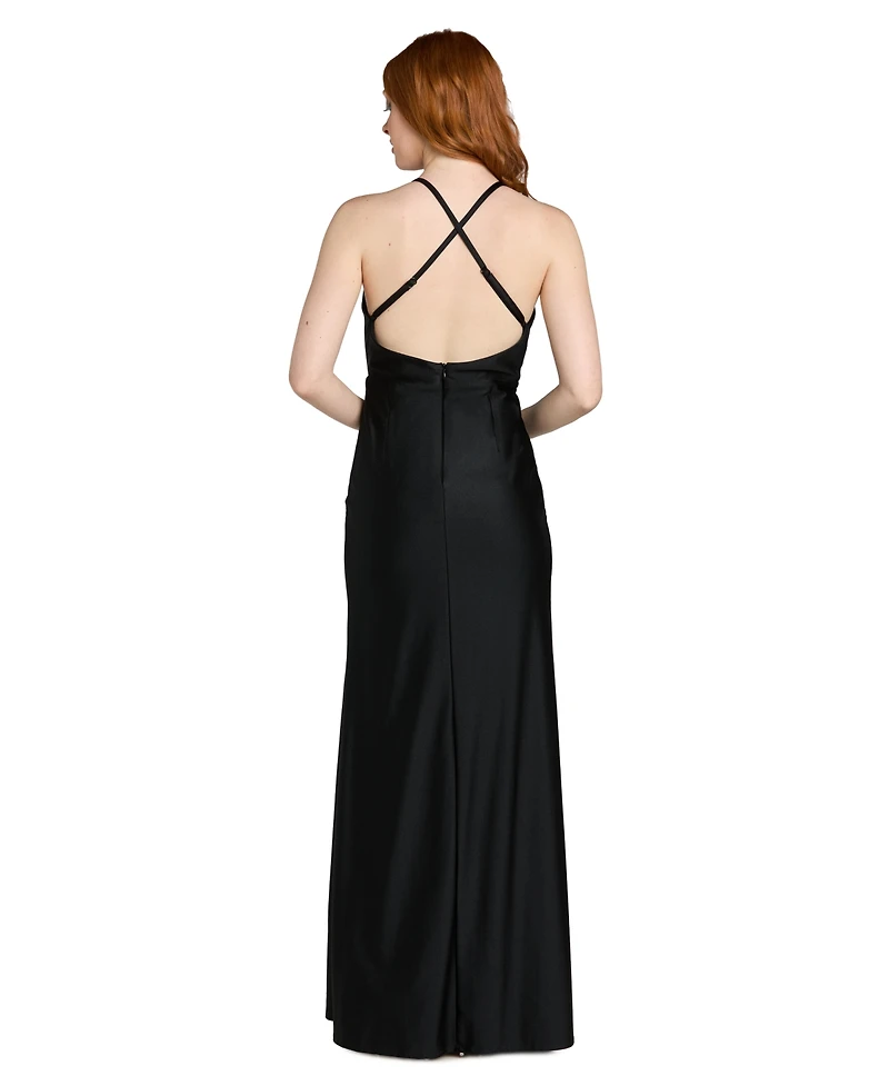 Morgan & Company Juniors' Side-Slit X-Back Gown