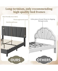 gaomon Platform Bed Frame for Kids, Linen Upholstered Headboard & Wooden Slats Support