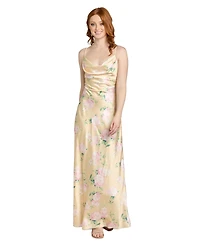 Morgan & Company Juniors' Floral Printed Cowl Neck Long Gown
