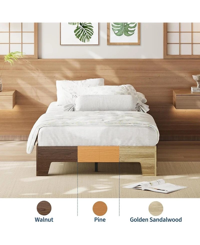gaomon Bed Frame, Wooden Platform Bed Frame, Minimalist Bed with Wood Slats Support, Underbed Space for Storage, No Box Spring Required