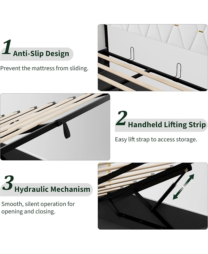 gaomon Lift Up Storage Bed Frame with Gold Wingback Headboard