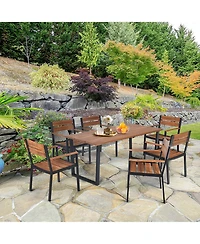 Gymax Patented 7PCS Patio Dining Set Outdoor Furniture Set w/ 6 Armchairs Umbrella Hole