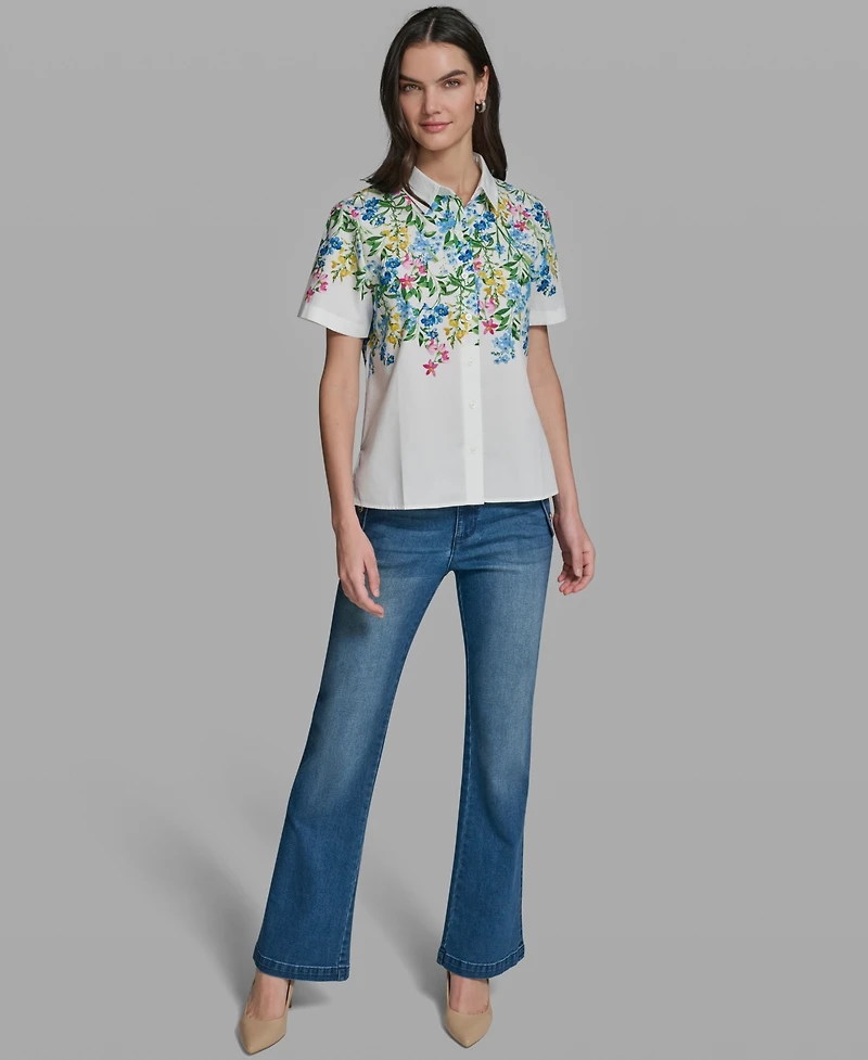 Karl Lagerfeld Paris Petite Printed Short-Sleeve Shirt