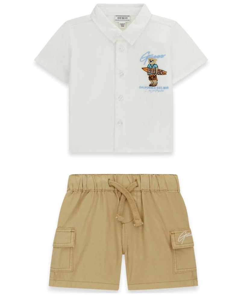 Guess Baby Boys' Short-Sleeve Poplin Shirt and Cargo Shorts, 2-Piece Set