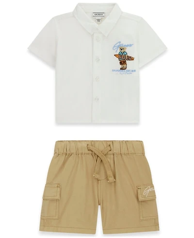Guess Baby Boys' Short-Sleeve Poplin Shirt and Cargo Shorts, 2-Piece Set