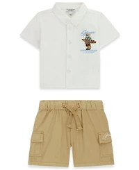 Guess Baby Boys' Short-Sleeve Poplin Shirt and Cargo Shorts, 2-Piece Set