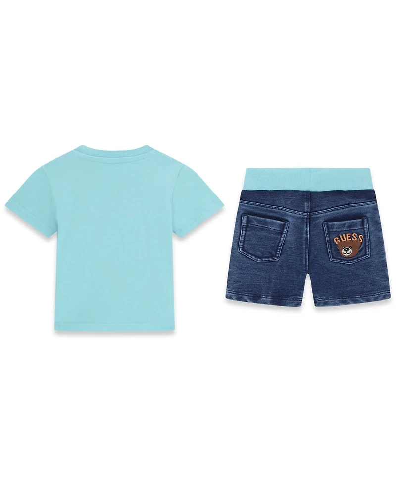 Guess Baby Boys' Short-Sleeve T-Shirt and Knit Denim Shorts Set, 2-Piece Set