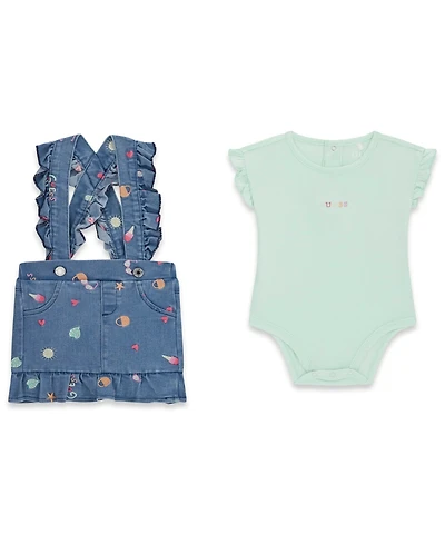 Guess Baby Girls' Short-Sleeve Bodysuit and Stretch Denim Skirtall, 2-Piece Set