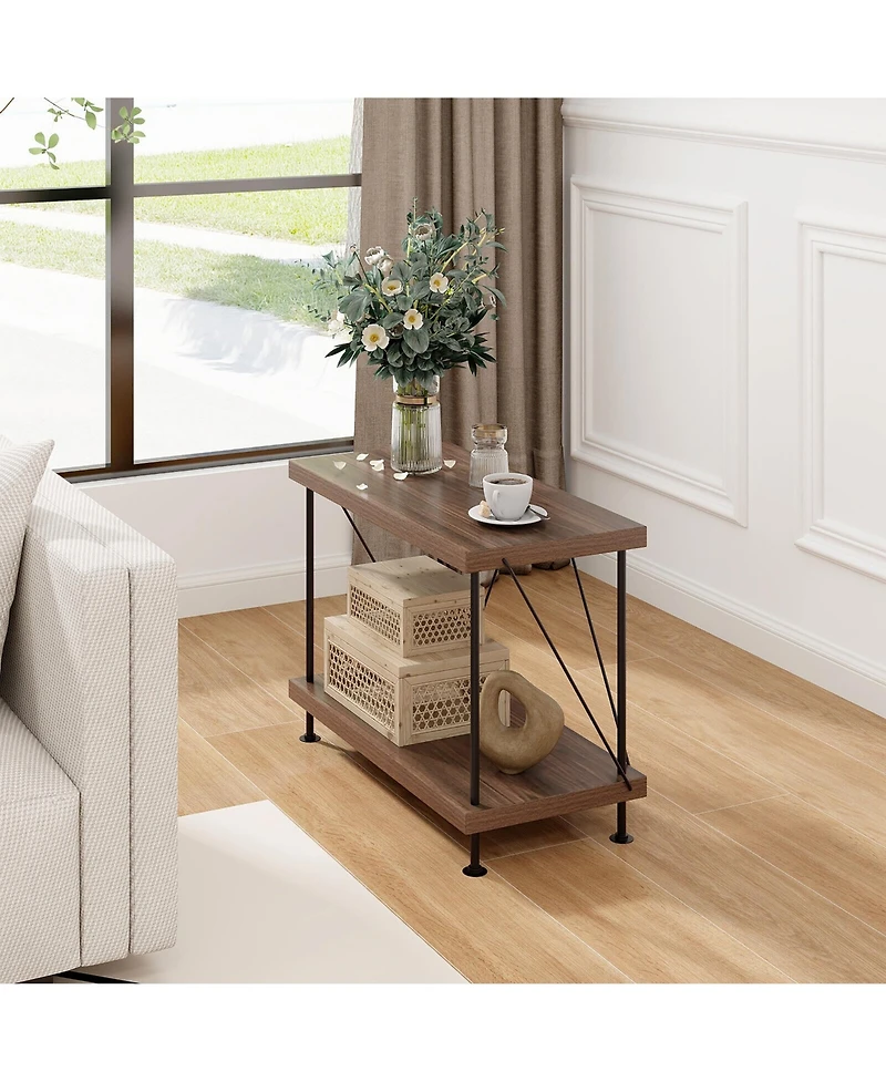 Gymax 2PCS 2-Tier Multipurpose Display Rack Freestanding Bookshelf w/ Metal Frame