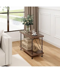 Gymax 2PCS 2-Tier Multipurpose Display Rack Freestanding Bookshelf w/ Metal Frame