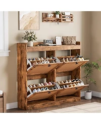 gaomon 2PCS Of Shoe Cabinet with 4 Deep Flip Drawers Base Freestanding Wooden Shoe Storage Cabinet with Rattan Door and 3-Tier Adjustable Shelves